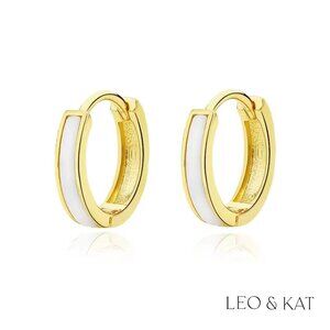Gold Mother of Pearl Huggie Earrings. 925 Sterling Silver. #1056